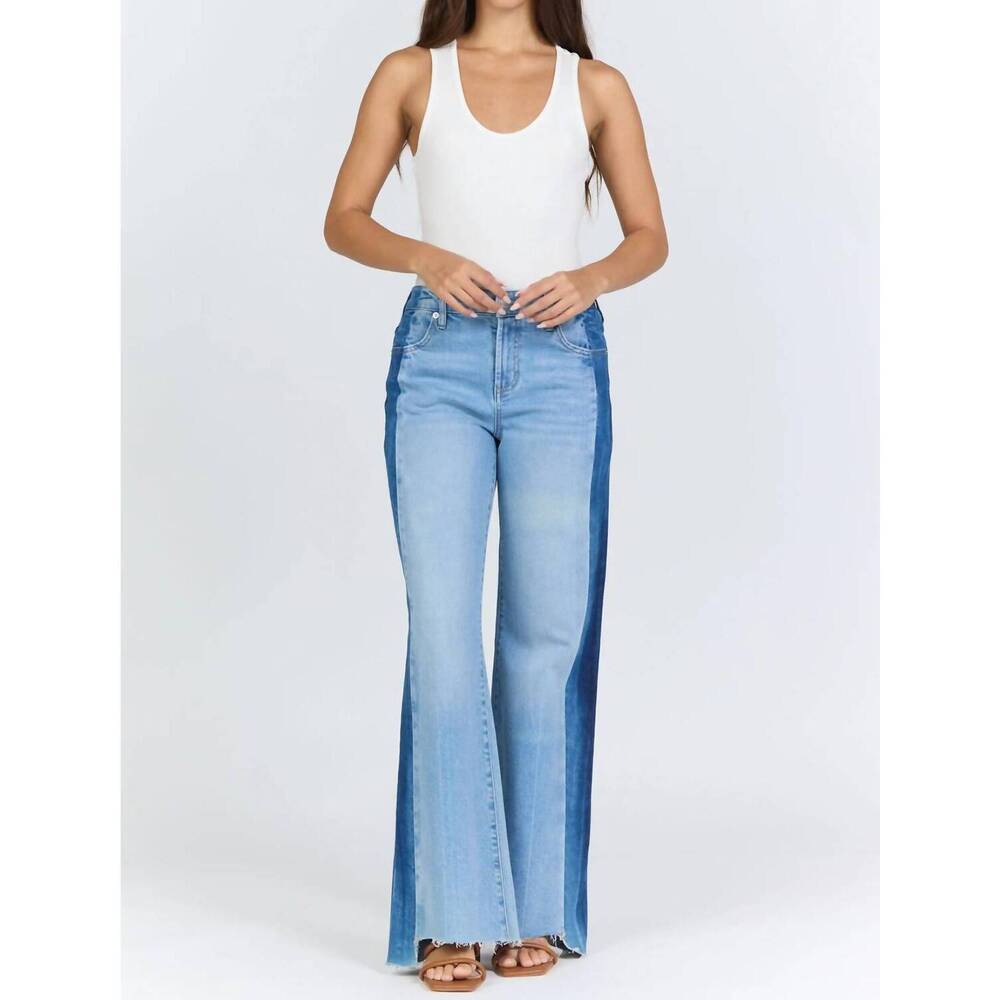 NEW DEAR JOHN DENIM becker fiona high rise wide leg jeans in tuxedo stripe - Picture 5 of 5